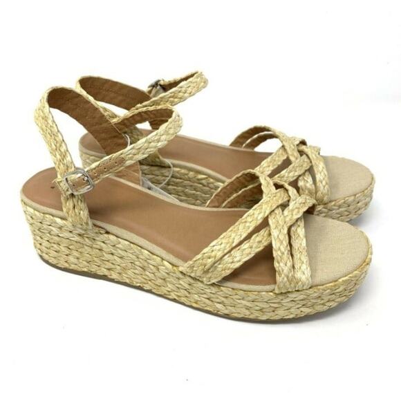 A New Day Luisa Natural Woven Straw Wedge Sandals Strappy Women's Size 11 - Picture 1 of 7